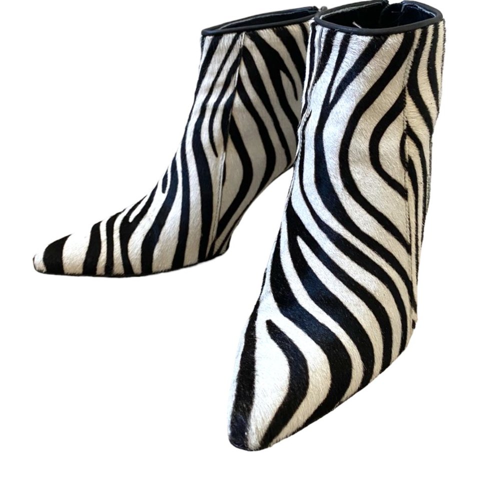 Franco Barbieri Black and White Zebra Hair-calf Pointed Toe Ankle Booties Sz 8